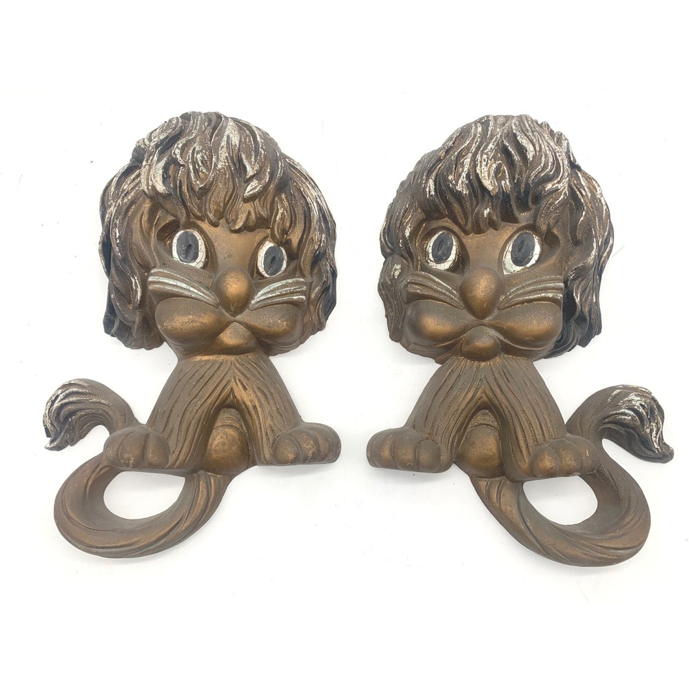 Homco Lion Wall Plaques Set of 2 Bronze Tone Vintage Mid Century Home Interiors